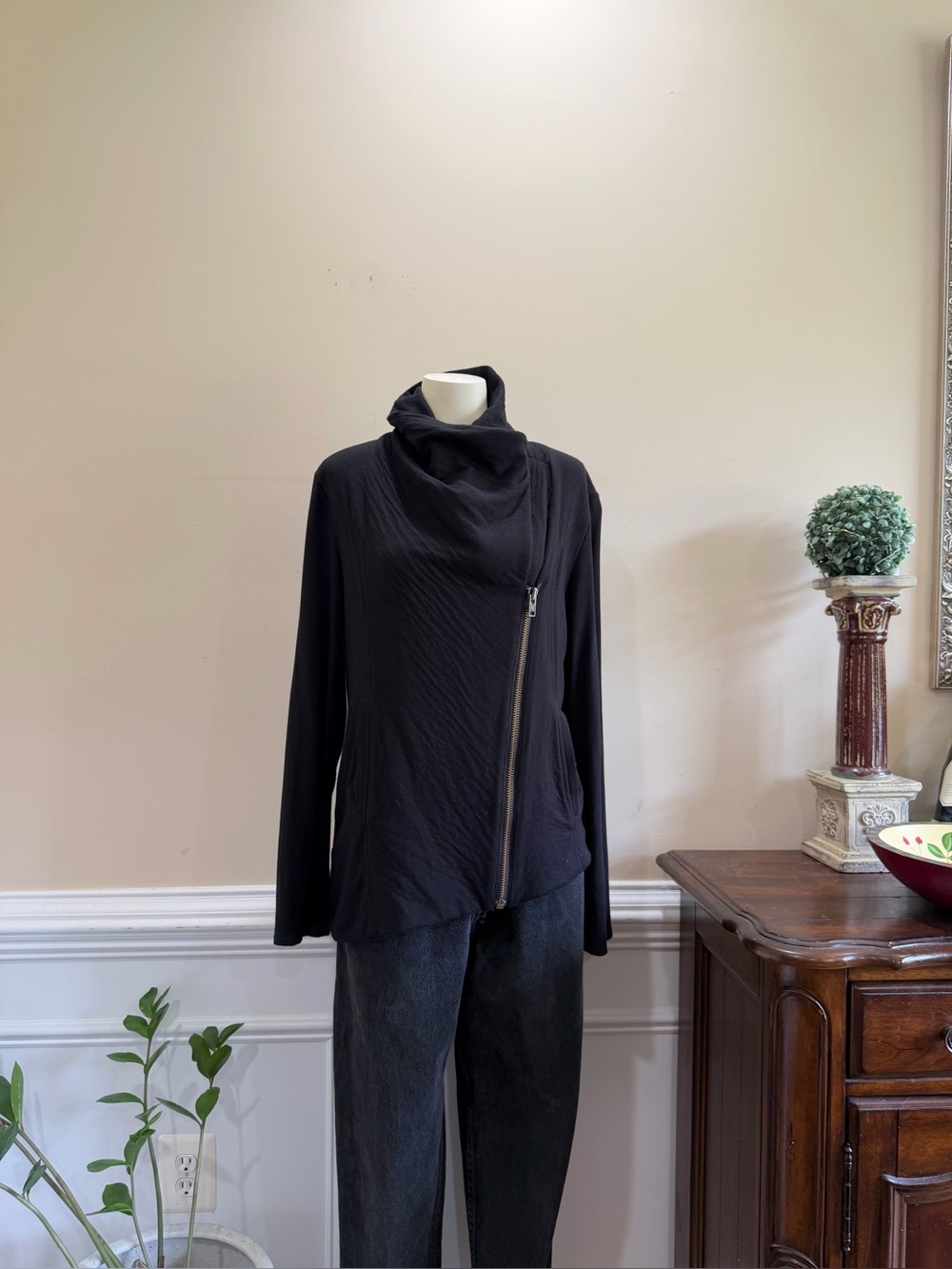 Helmut Lang Black Asymmetrical Zip Funnel Neck Jacket